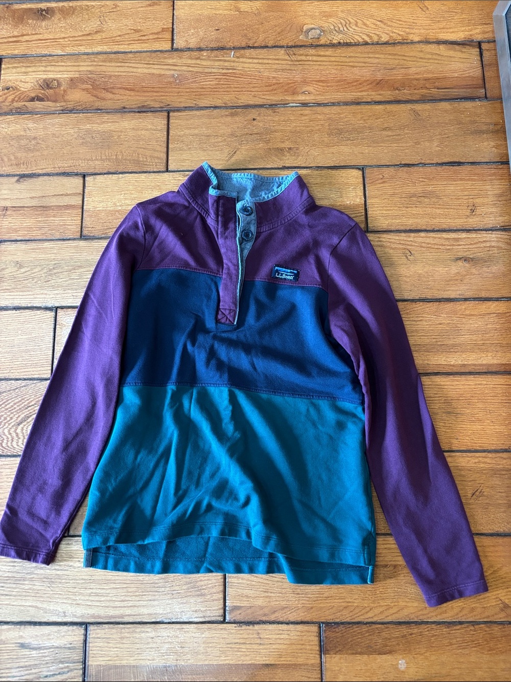 L.L. Bean Colorblock Henley Pullover - Plum & Teal